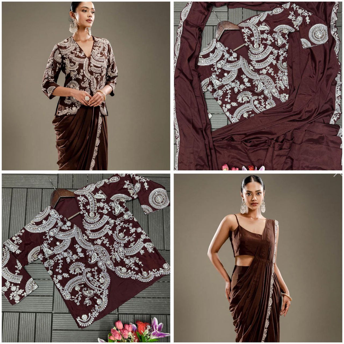 New Super Trending Embroidery Sequence work ready to wear saree with full koti