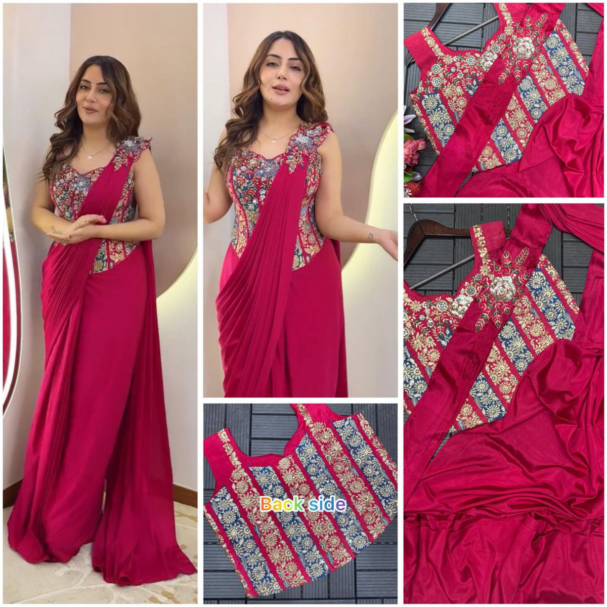New Super Trending Embroidery Sequence work ready to wear saree with Embroidery Blouse