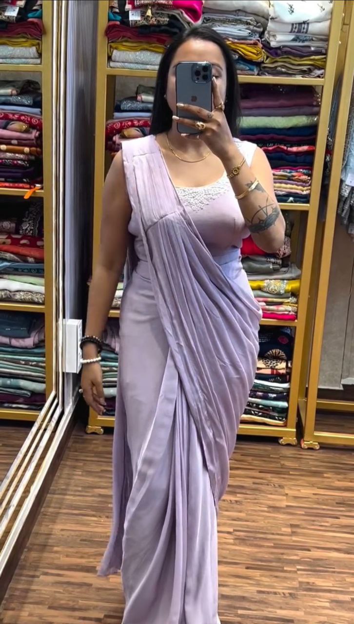 New Super Trending Embroidery Sequence work ready to wear saree with full koti