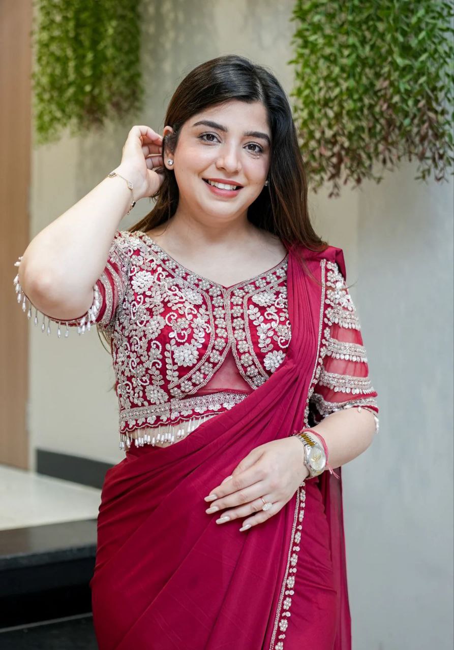New Super Trending Embroidery Sequence work ready to wear saree with Embroidery Blouse